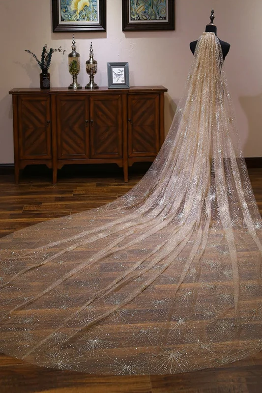 One-tier Cut Edge Tulle Cathedral Veils with Glitter Powder CV0360