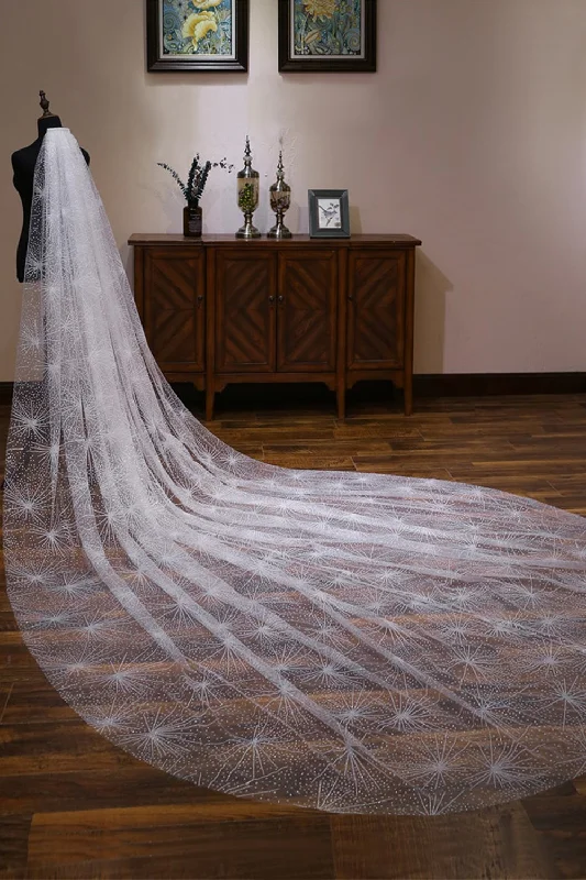 One-tier Cut Edge Tulle Cathedral Veils with Glitter Powder CV0361