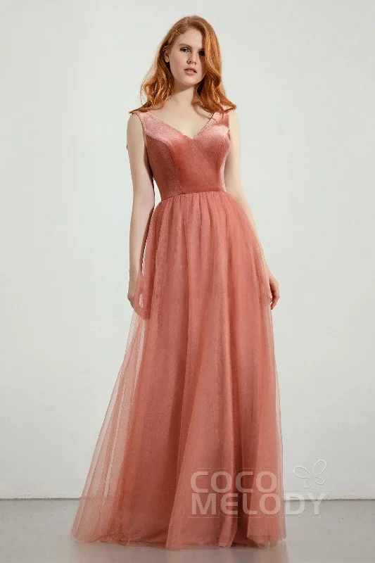 A-Line Floor Length Velvet/Tulle Bridesmaid Dress Formal Dresses CB0431