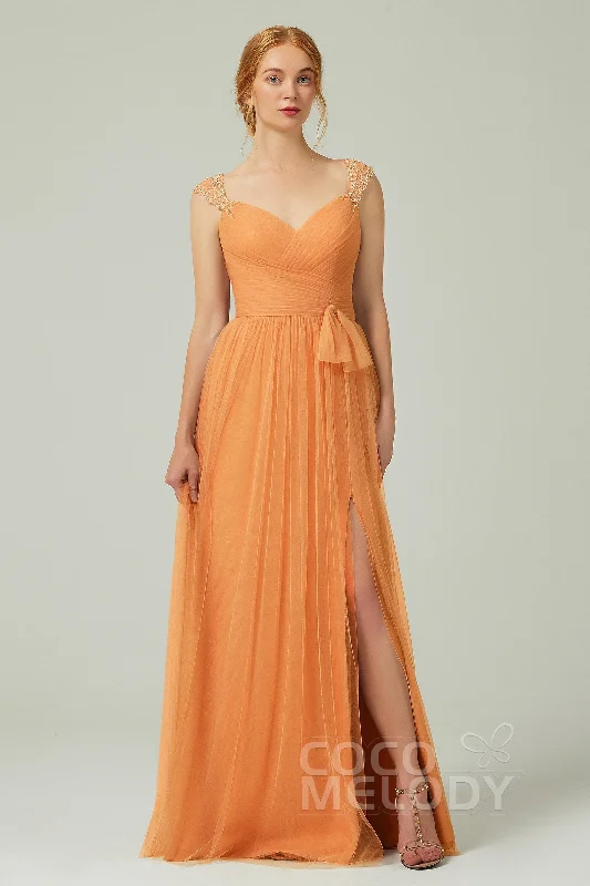 A-Line Floor Length Tulle Bridesmaid Dress CB0313