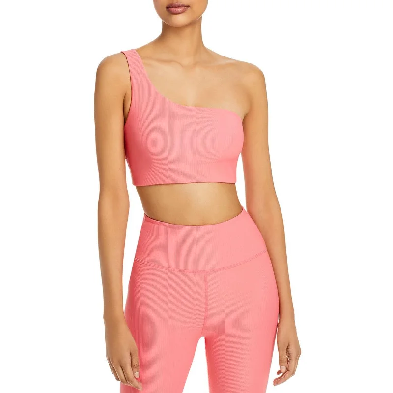 Aqua Womens Ribbed Asymmetric Sports Bra