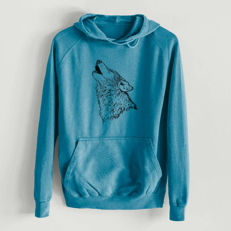 Canis lupus - Grey Wolf Howling  - Mid-Weight Unisex Vintage 100% Cotton Hoodie