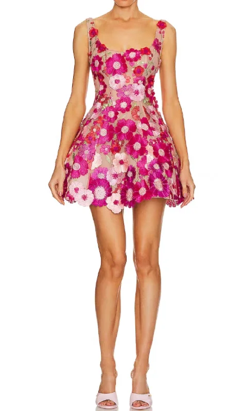 JASMINE MULTI PINK FLORAL EMBELLISHMENT MINI DRESS