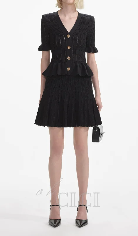 URSULA BLACK KNIT PEPLUM MINI DRESS