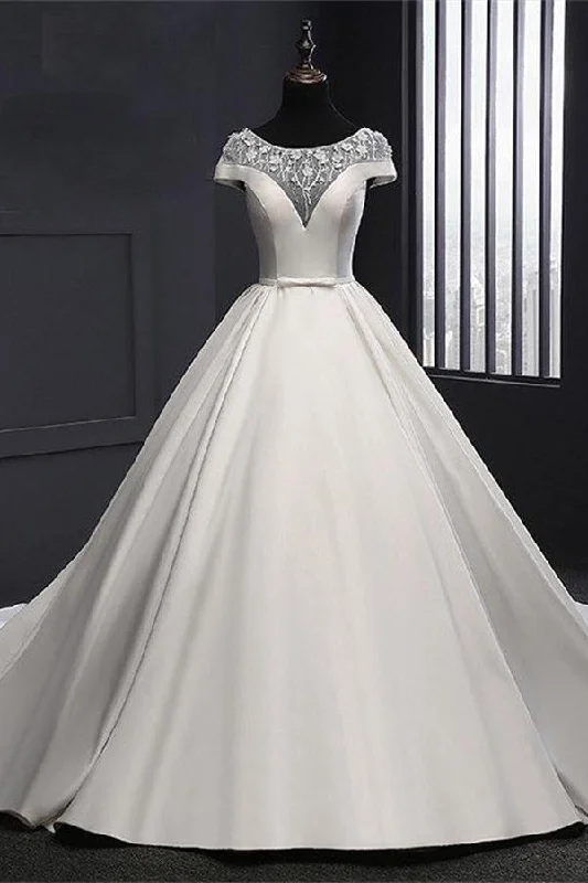 Formal Ivory Long Satin Lace Ball Gown Wedding Dress Bridal Dress