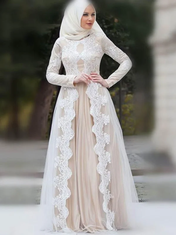 Modest Long Sleeves Lace Floor-Length Wedding Dresses BC11142