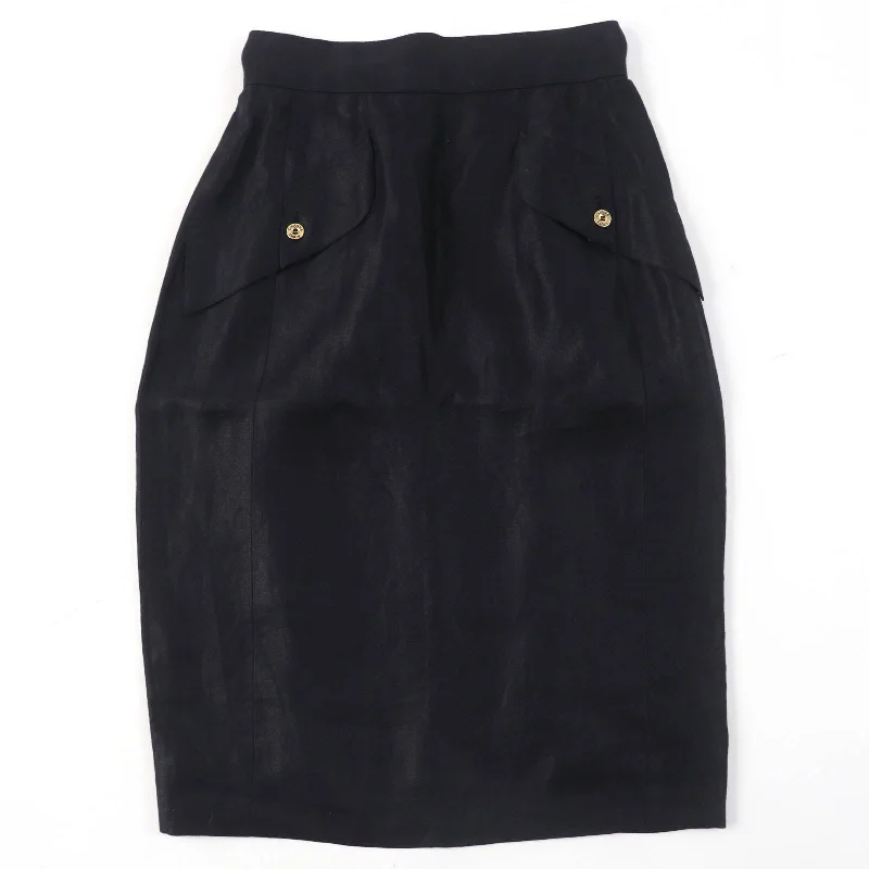 Chanel Vintage Linen Silk Skirt Black 34