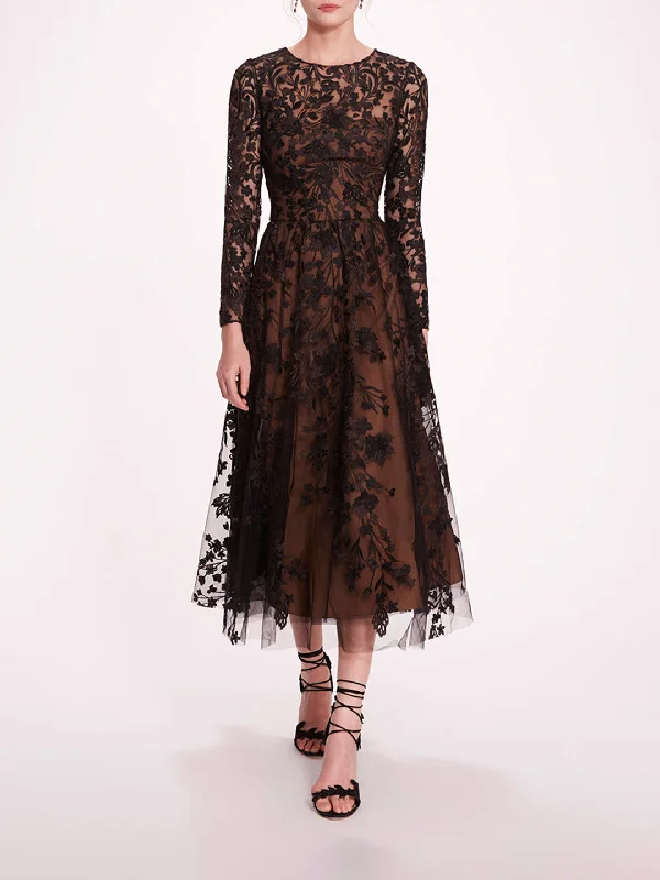 Long Sleeve Tulle Midi Dress