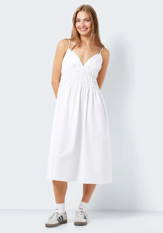 Noisy May Ingrid Smock Midi Dress, Bright White