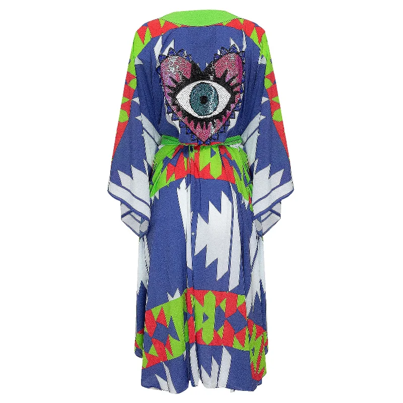 Evil Eye Love Tribal Blue In Neon Green Long