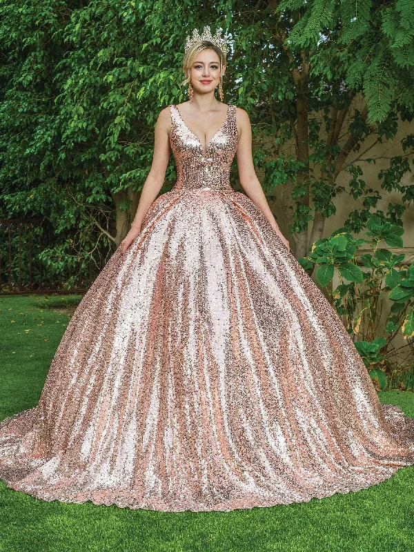 Dancing Queen - 1558 Sequin V-Neck Ballgown