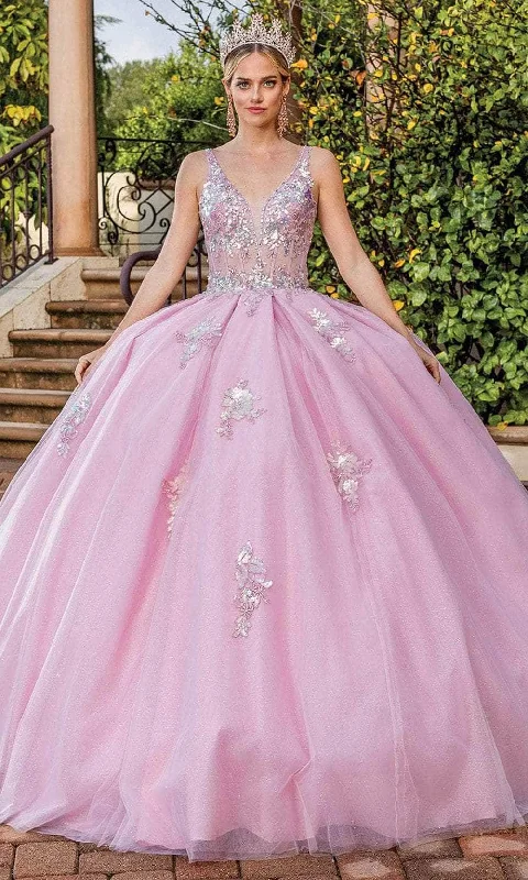 Dancing Queen 1896 - Floral Sequin Plunging V-Neck Ballgown