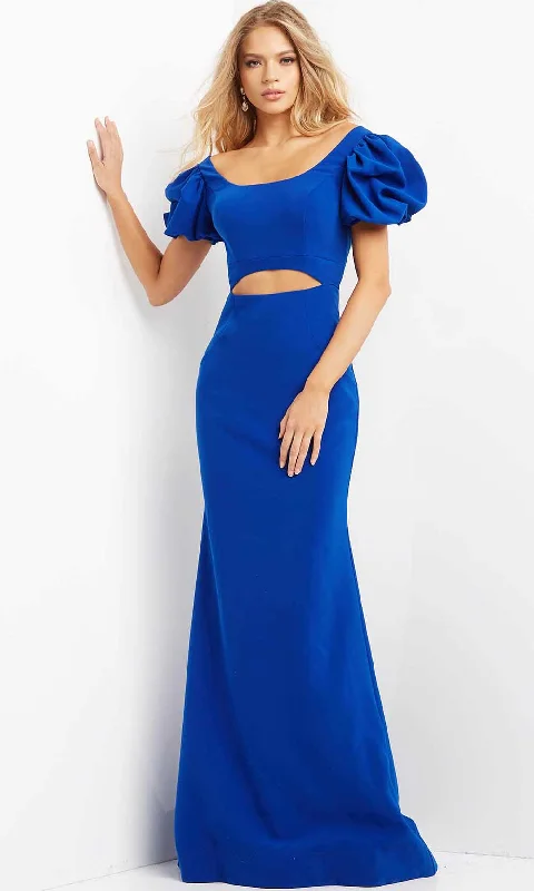 Jovani 08526 - Puff Sleeve Midriff Cutout Evening Dress