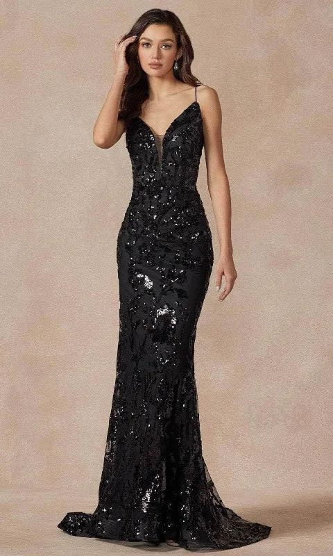 Juliet Dresses 2411 - Sequined Plunging Neckline Prom Gown