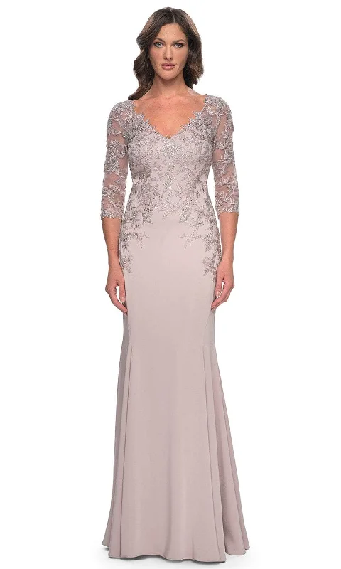 La Femme 31194 - Lace Applique Quarter Sleeve Evening Gown