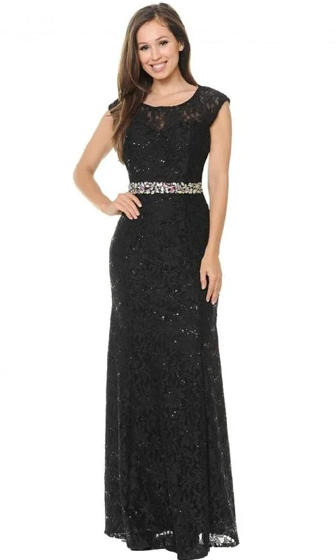 Lenovia - 5131 Floral Lace Cap Sleeves Evening Dress