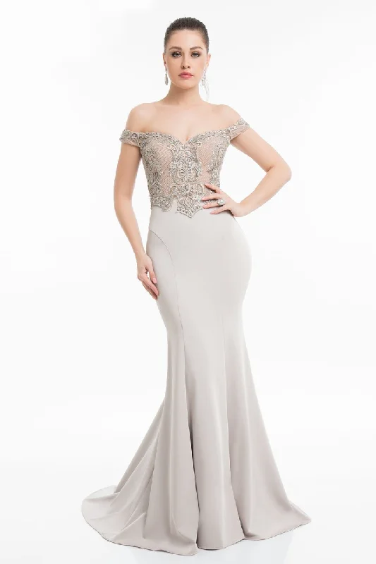 Terani Couture - 1821E7130 Two-Toned Embroidered Bodice Mermaid Gown