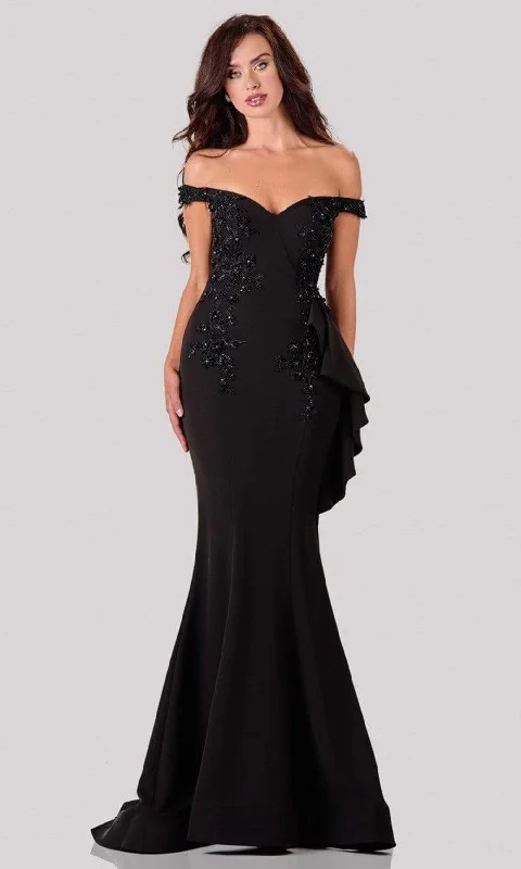 Terani Couture - 2111E4732 Off-Shoulder Beaded Applique Trumpet Gown