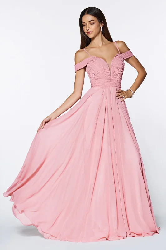 A-Line Chiffon Gown With Off The Shoulder Sleeve And Sweetheart Neckline by Cinderella Divine -CJ241