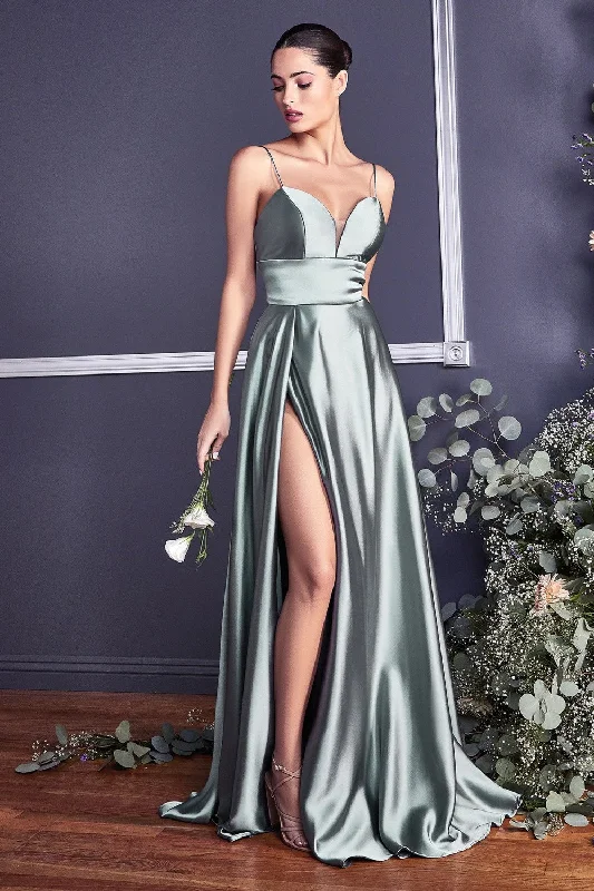 A-Line Gown With Deep Sweetheart Neckline And Leg Slit by Cinderella Divine -CJ523