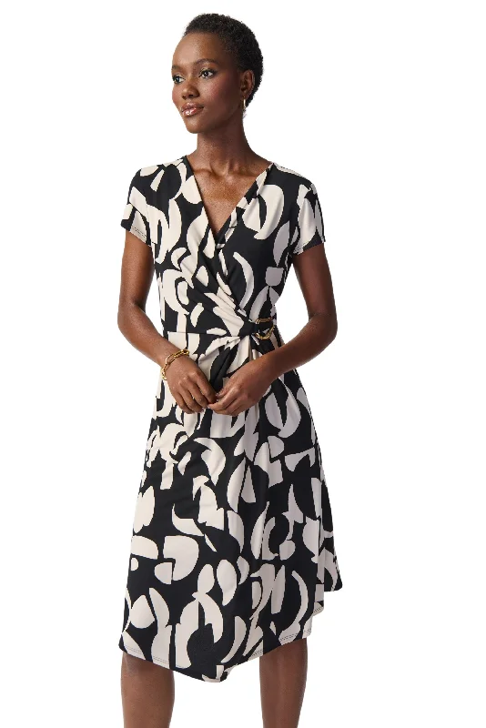 Abstract Print Silky Knit Wrap Dress