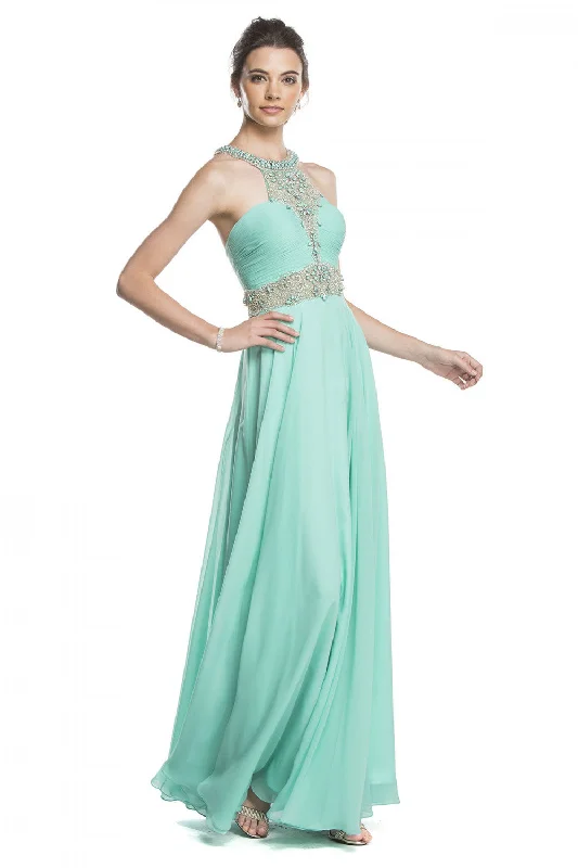 Aspeed Design -L1621 High Neck Beaded A-Line Dress