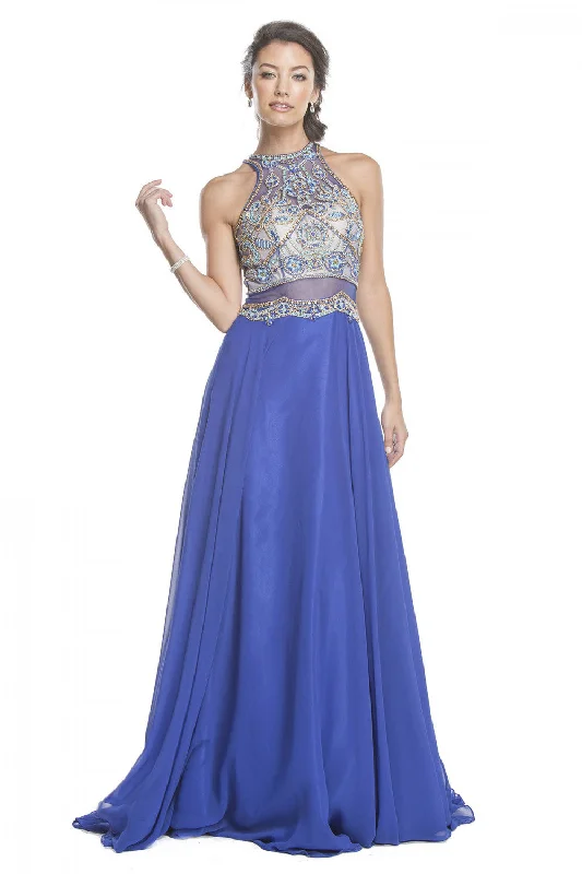 Aspeed Design -L1633 Beaded High Neck A-Line Dress