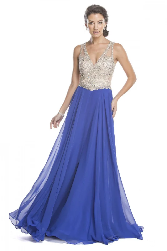 Aspeed Design -L1640 V-Neck Beaded A-Line Dress