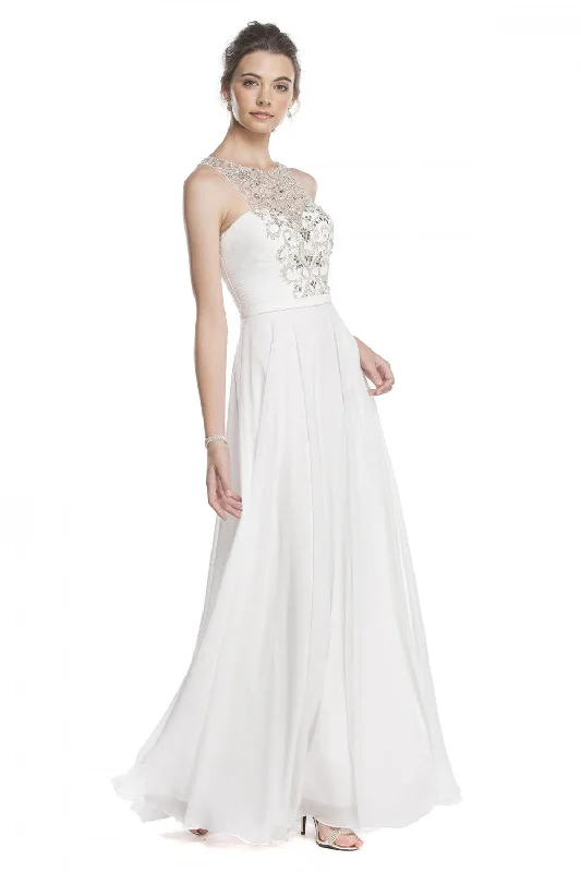 Aspeed Design -L1705 High Neck Beaded Illusion A-line Dress