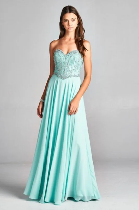 Aspeed Design -L1855 Strapless Beaded A-Line Dress