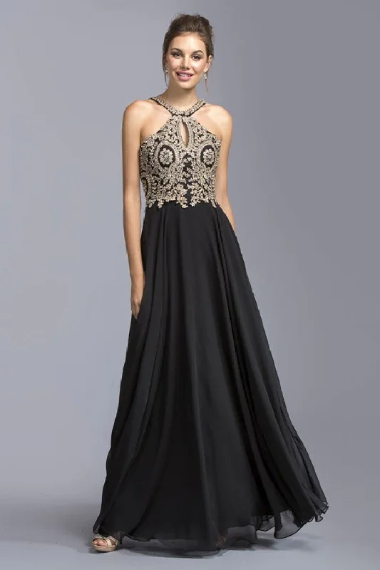 Aspeed Design -L1988 Halter Embellished A-Line Evening Dress