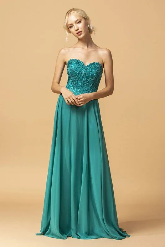 Aspeed Design -L2073 Strapless Embellished A-Line Dress