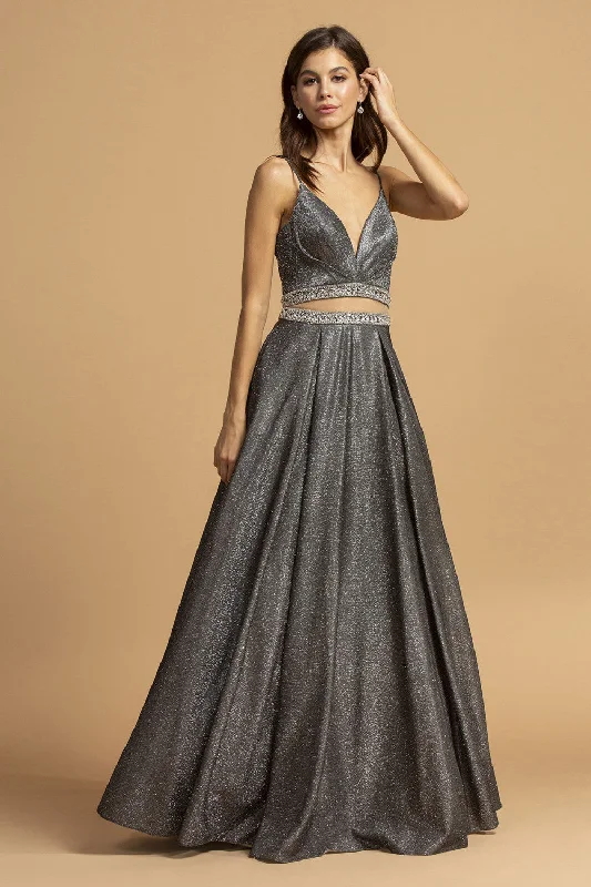 Aspeed Design -L2213 V-Neck Glitter Two Piece Dress