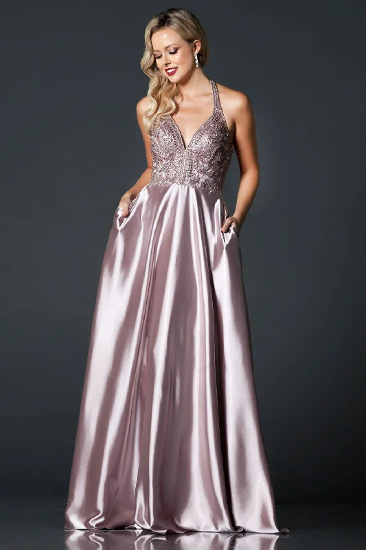 Aspeed Design -L2405 Halter Beaded A-Line Evening Dress