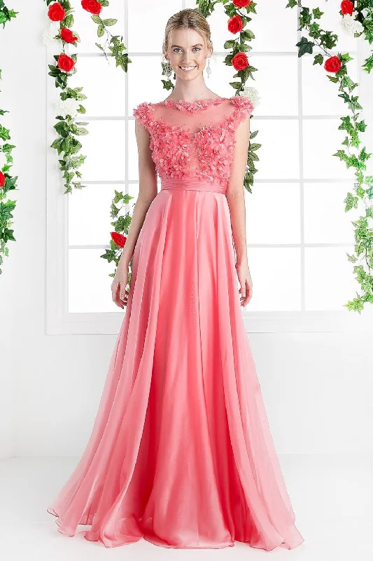 Beaded Applique Chiffon A - Line Dress by Cinderella Divine -CJ218