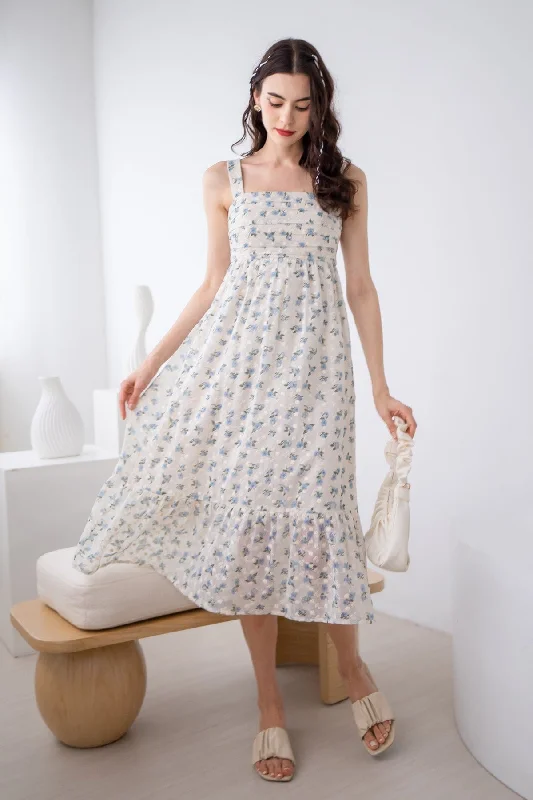 BEGONIA EYELET MIDAXI DRESS IN BLUE