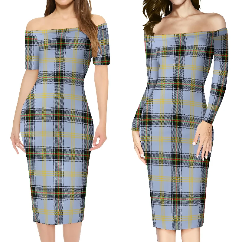 Bell Tartan Off Shoulder Lady Dress