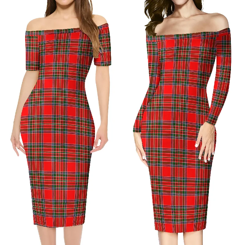 Binning Tartan Off Shoulder Lady Dress