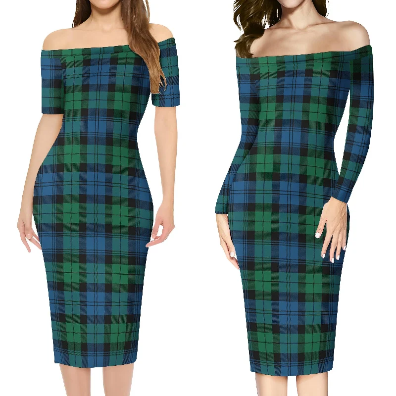 Black Watch Ancient Tartan Off Shoulder Lady Dress