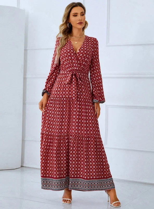 Bohemian Long Sleeve Print Dress