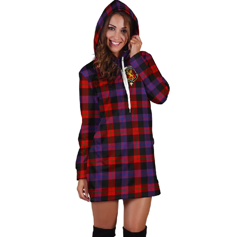 Broun Modern Tartan Hoodie Dress with Family Crest