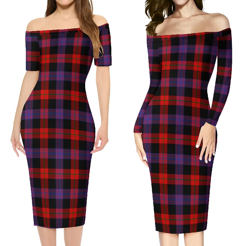 Broun Modern Tartan Off Shoulder Lady Dress