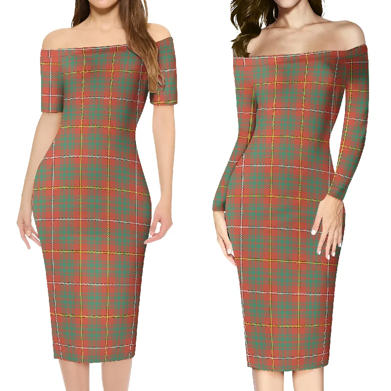 Bruce Ancient Tartan Off Shoulder Lady Dress