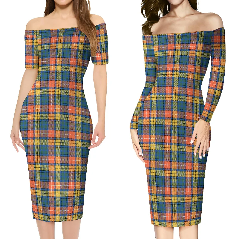 Buchanan Ancient Tartan Off Shoulder Lady Dress