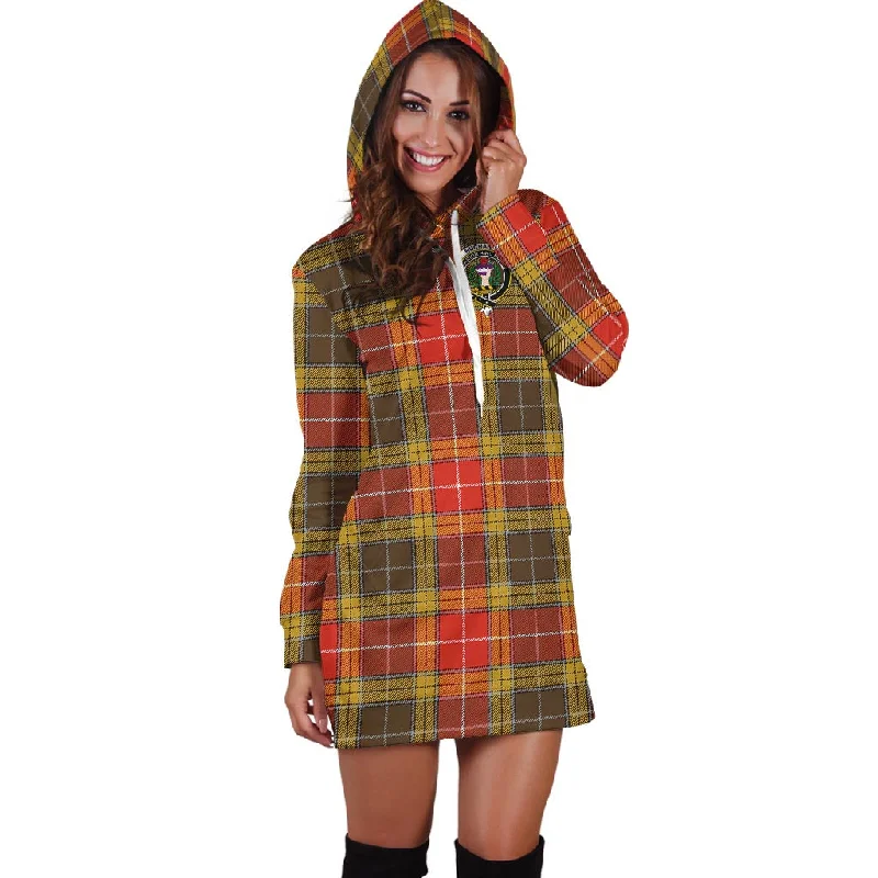 Buchanan Old Set Weathered Tartan Hoodie Dress with Family Crest