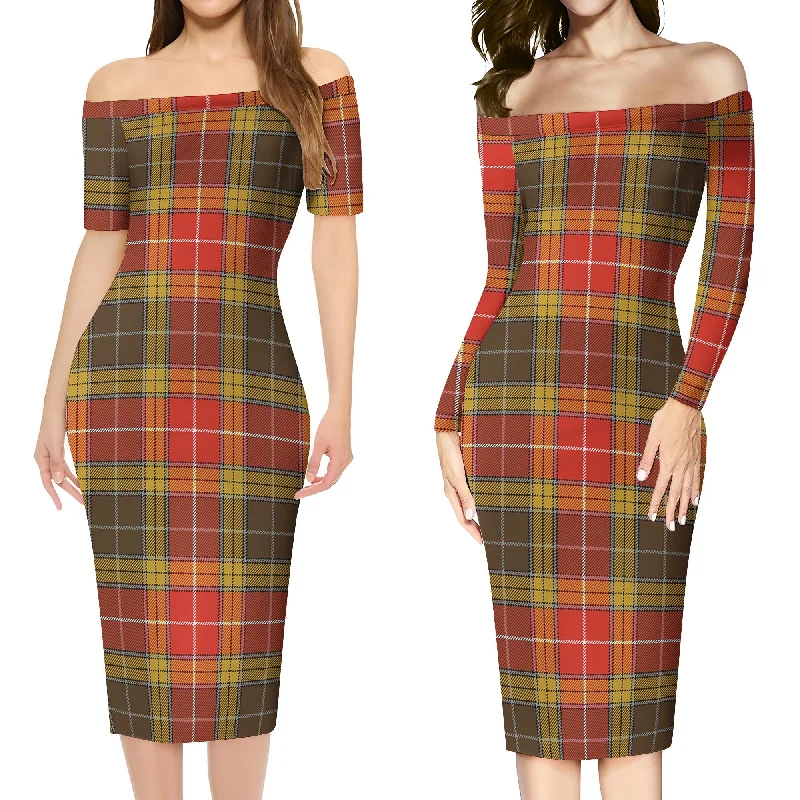 Buchanan Old Set Weathered Tartan Off Shoulder Lady Dress