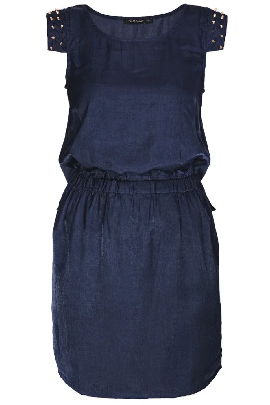 C BLOCK SURI Dark Blue Studded Knee Length Dress