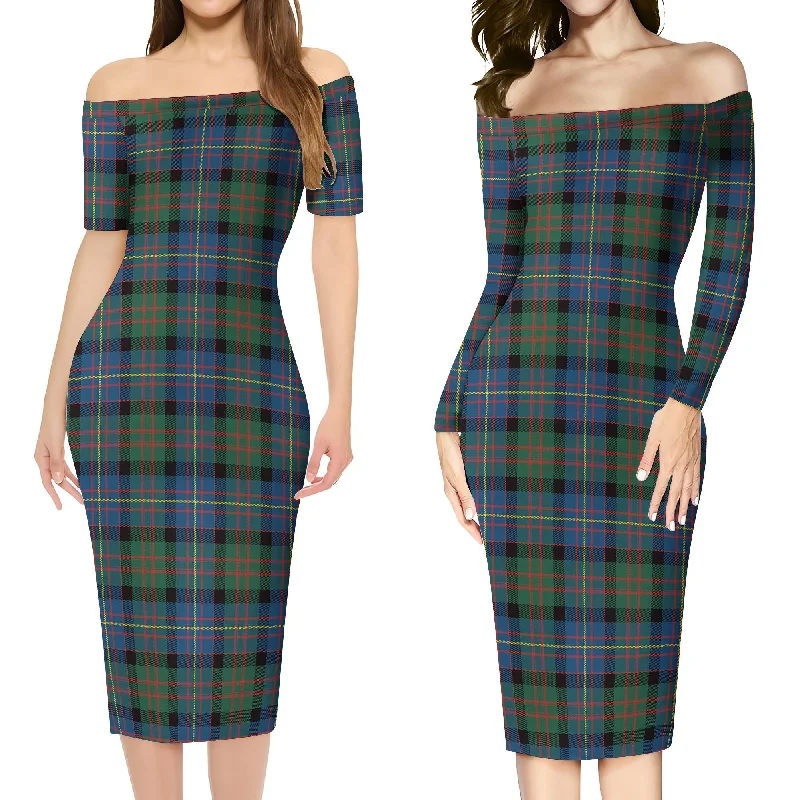 Cameron of Erracht Ancient Tartan Off Shoulder Lady Dress