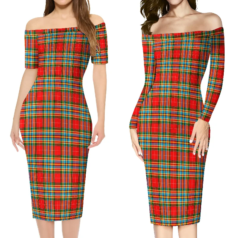 Chattan Tartan Off Shoulder Lady Dress