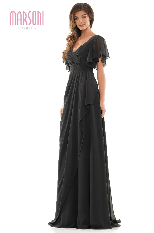 Clearance Sale Marsoni by Colors -M320CL Ruched A Line Dress With Flutter Sleeves